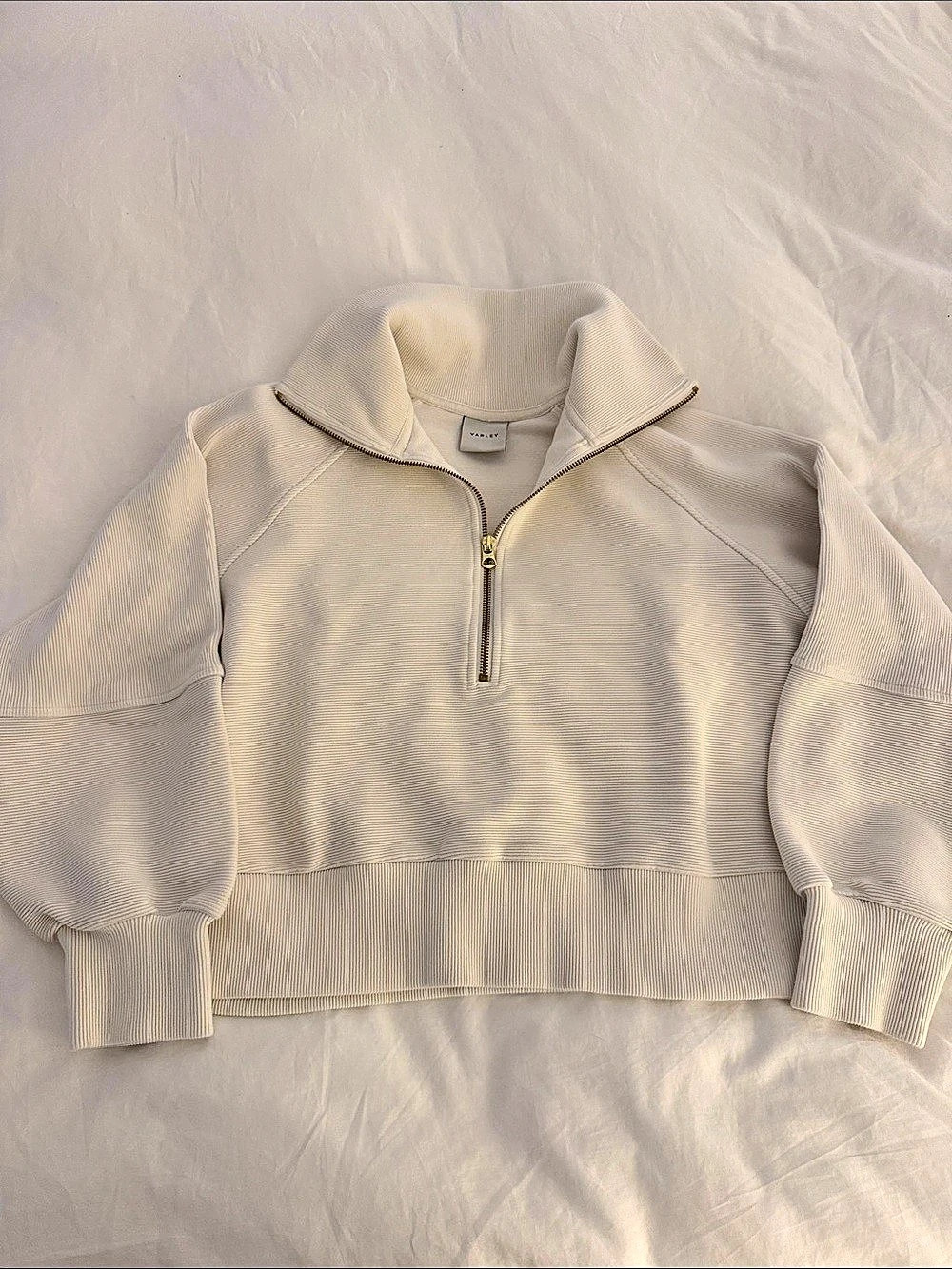 Varley Vine Half-Zip Pullover Ribbed Sweater Cream Small